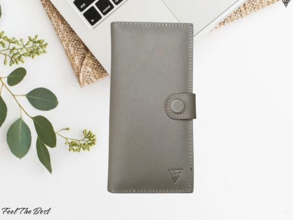 Textured Genuine Leather Long Wallet – 12 Card Slots, Cash Compartments & Zipper Pocket