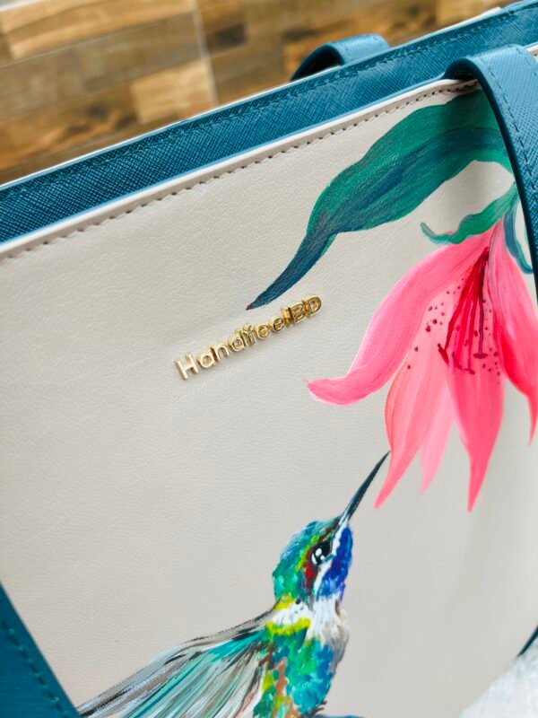 Hummingbird Grace Hand-Painted Leather Tote - Image 2