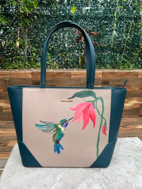 Hummingbird Grace Hand-Painted Leather Tote
