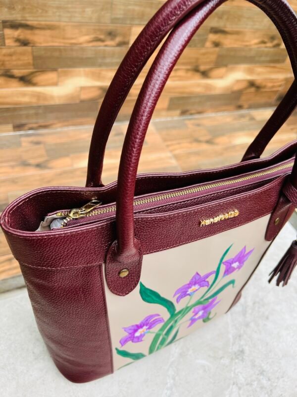 Hand-Painted Leather Floral Tote – Elegance Meets Everyday Utility - Image 2