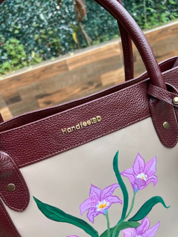 Hand-Painted Leather Floral Tote – Elegance Meets Everyday Utility - Image 3