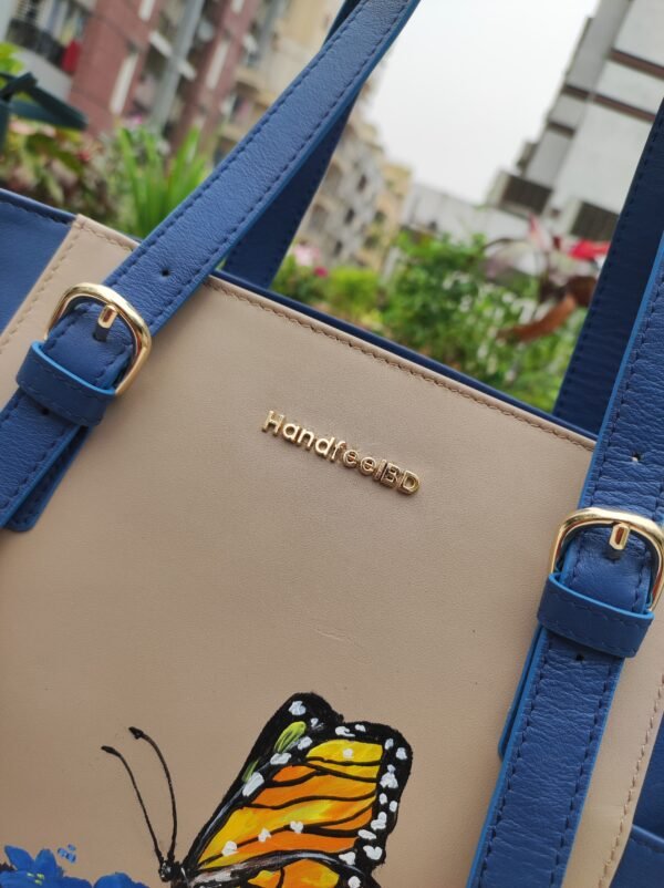 Butterfly Blossom Hand-Painted Leather Tote - Image 2