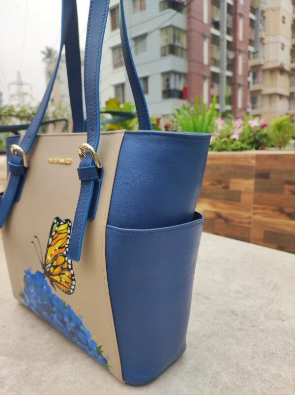 Butterfly Blossom Hand-Painted Leather Tote - Image 4