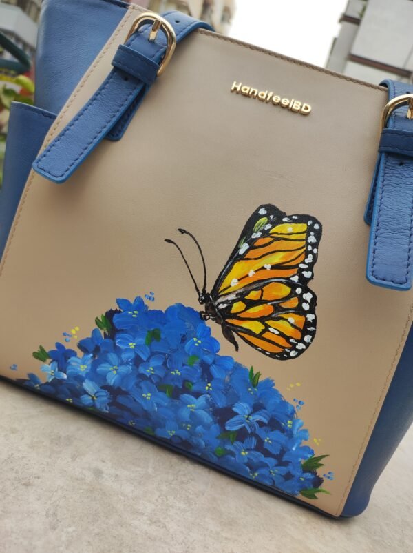 Butterfly Blossom Hand-Painted Leather Tote - Image 9