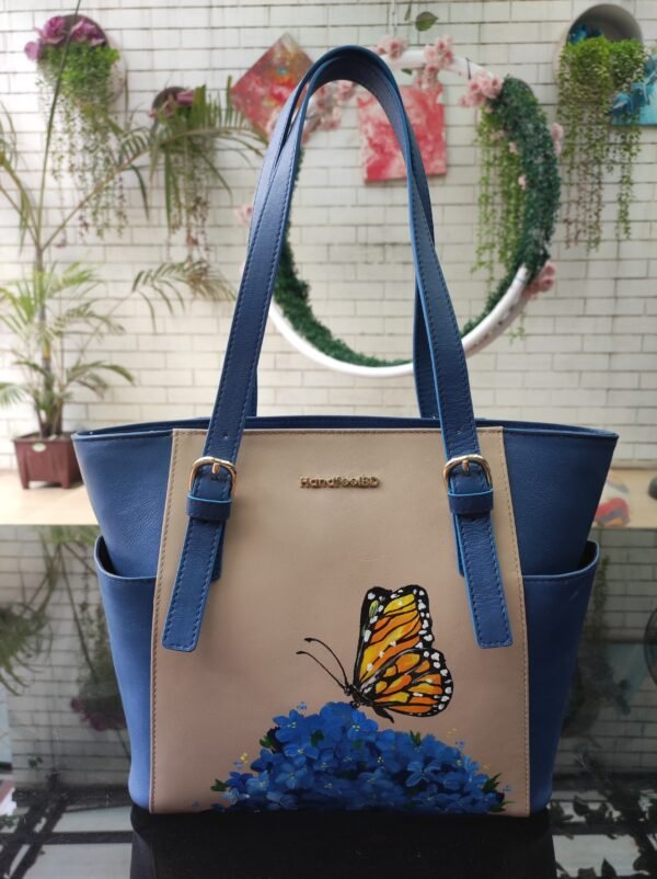 Butterfly Blossom Hand-Painted Leather Tote - Image 10