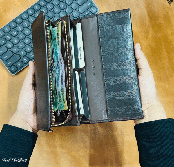 Genuine Leather Long Wallet – Elegant, Textured & Versatile - Image 5